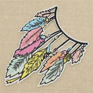 Parche de bordado de hojas de pluma aplique plancha sobre costura accesorios de decoración artesanal - Imagen 1 de 5