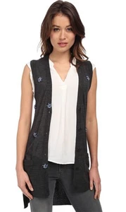 Vera Wang Black Label Fine Knit Wool Pink Rhinestone Vest Top Gray TAG $695~ XS - Picture 1 of 9