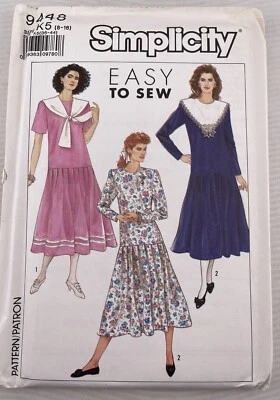 SIMPLICITY Easy To Sew PATTERN 9448 SZ K5 8 10 12 14 16 DRESS DROP WAIST 1989 - Image 1 of 4