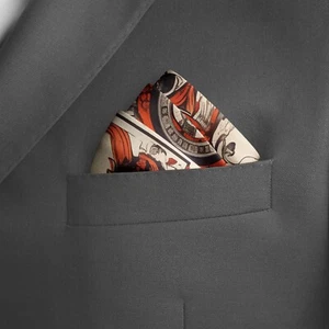 Genuine Silk Samurai and Crimson Wheel Harmony Pocket Square 4+ Looks in One! - Picture 1 of 6