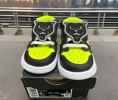 Nike Air Jordan 1 Low Neon Yellow Black Panther Shoes DX6668-701 Sz 4C w/OG Box - Image 1 of 4