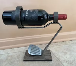 Metall Weinhalter Golfschläger signiert Kunst für Golfer Industrie Brutalist Handarbeit - Bild 1 von 12