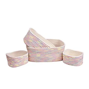 Cotton Rope Small Soft Storage Laundry Baskets Nursery Hamper Set of 4 Colorful - Picture 1 of 5