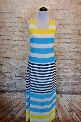 Maxi Vestido Modcloth Náutico Rayas Gasa Nuevo con Etiquetas M Talla S Amarillo Azul Blanco Foto 1 de 4
