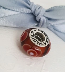 Authentic Pandora Orange Red Cinammon Flowers for You Murano Glass Charm 790646 - Picture 1 of 2