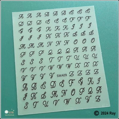 Pegatinas de uñas cursiva escritura a mano 26 letras alfabeto inglés latino mayúsculas Foto 1 de 2