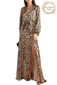 RRP€1688 TEMPERLEY LONDON Piera Silk Gown UK12 IT44 L Leopard Pattern Made in UK