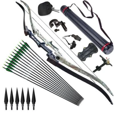 Set arco ricurvo 30-70 libbre tiro con l'arco rimozione frecce in fibra di vetro bersaglio caccia tiro - Immagine 1 di 4