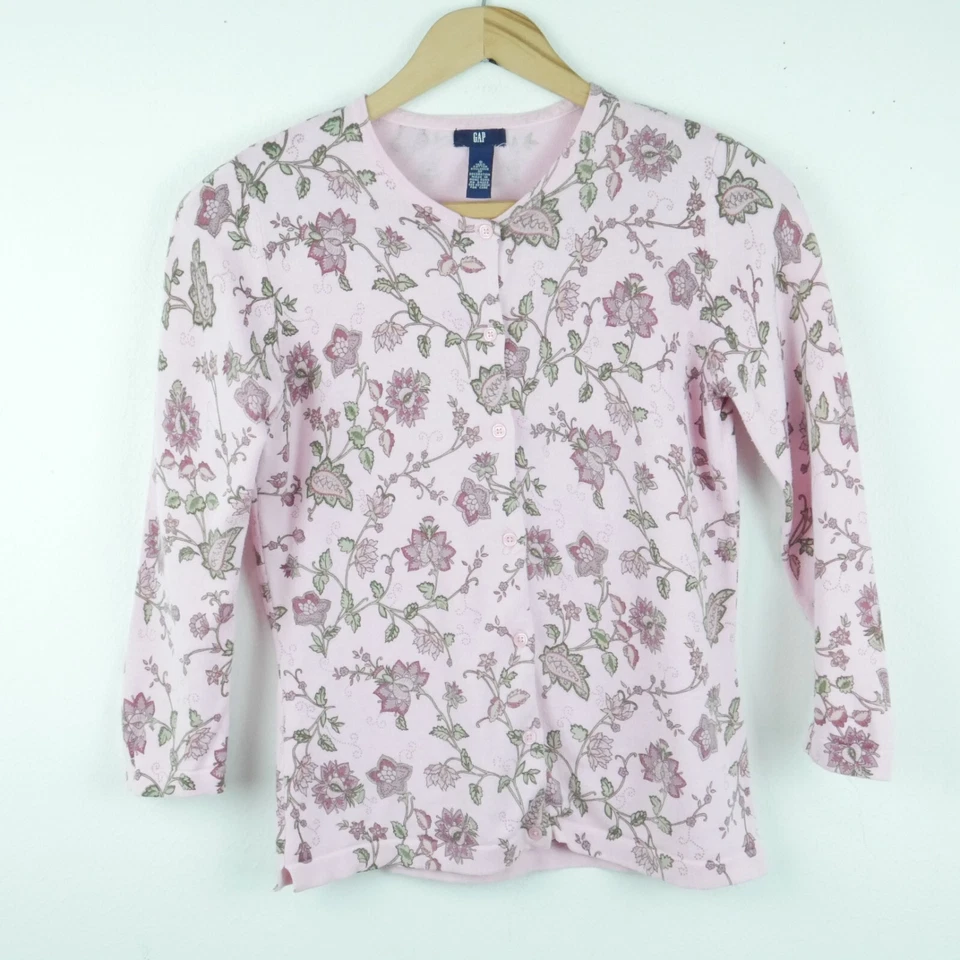 Cárdigan Pequeño Vintage Gap Años 90 Crop Pastel Rosa Floral Preppy Suave Niña Femenino Foto 1 de 4