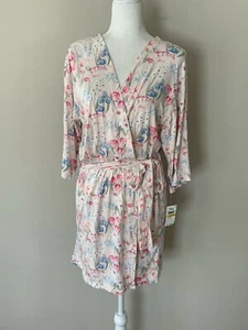 NWT! Flora Nikrooz Sz M Floral Printed Short Wrap Robe in Pink - Picture 1 of 6