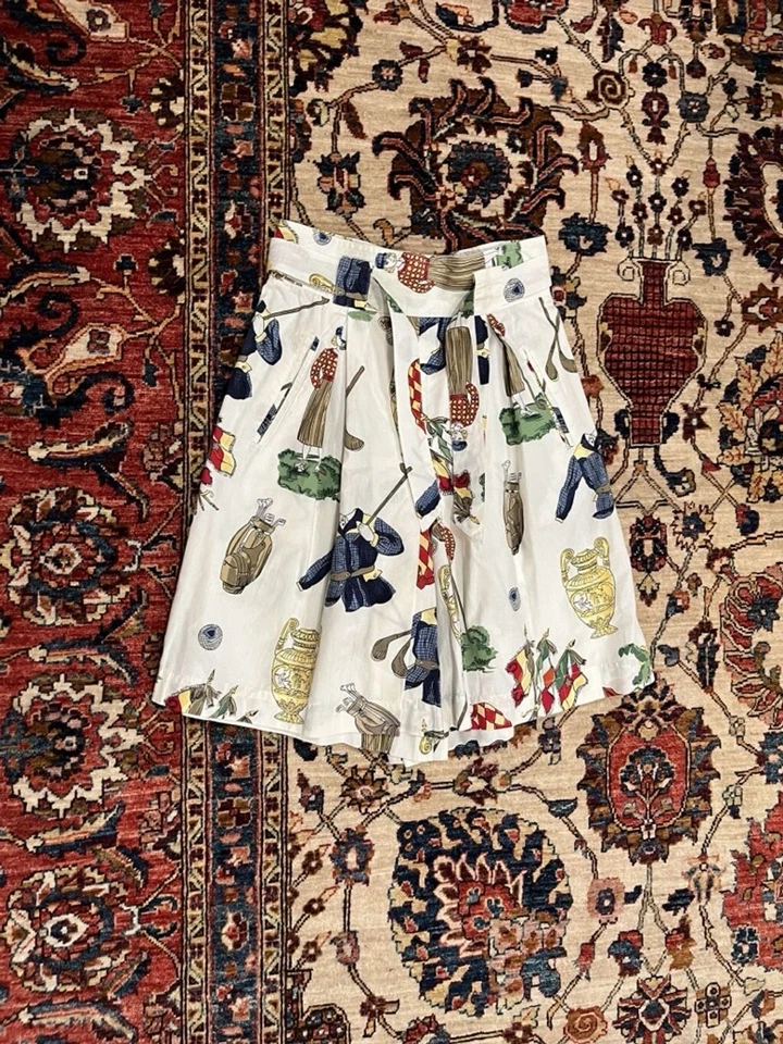 Vintage Britânico Cáqui Novidade Maximalista Golfe Esportivo Plissado Cintura Alta Curto - Imagem 1 de 4