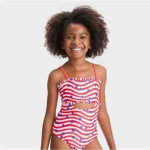 Cat & Jack Girls Swimsuit Size 8 Red White 4th of July Colorful Summer Vacation