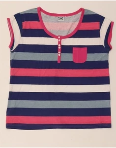 ANIMAL Womens T-Shirt Top UK 16 Large Navy Blue Striped Cotton SP10 - Picture 1 of 3