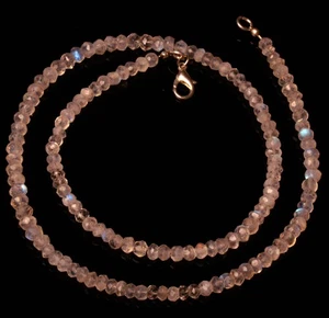 Natural Rainbow Fire Moonstone 4 mm Size Rondelle Cut Beads 17.5" Necklace - Picture 1 of 7