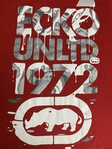 Ecko Unltd T shirt Women L Red 1972 Rhino Big Drippy Letters Skate Street Wear - Picture 1 of 8