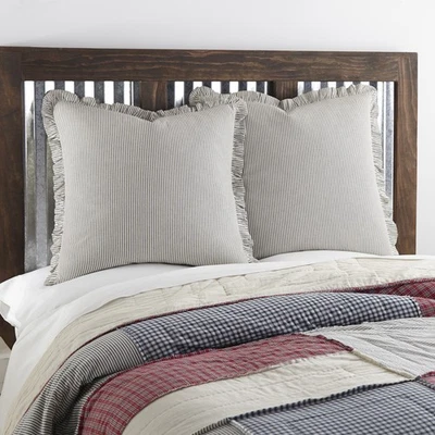 Farmhouse Euro Seersucker Azul Tictac Rayas Falso Decoración Dormitorio Marcas VHC Foto 1 de 4