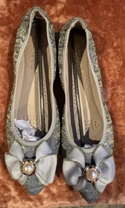 🥿🥿Guansitu Dusty Blue Gold Pearl Damen Kleid Flats Gr. 39🥿🥿 - Bild 1 von 6