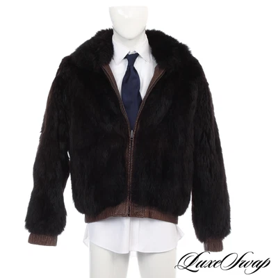 INSANE 复古 A Marc 棕色蛇皮印花皮革毛皮双面夹克外套 L — 第 1/4 张图片