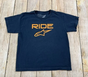 Ride Alpinestars Motocross Youth Kids Classic T Shirt Blue Orange Size Small - Picture 1 of 5