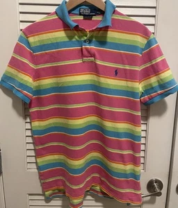 POLO RALPH LAUREN Size L Mens Pastel Striped Cotton Polo Shirt Golf Casual - Picture 1 of 7