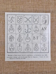 Marche e cifre tipografiche XV secolo Fust Magonza Manuzio 1495 Stampa del 1900 - Picture 1 of 1