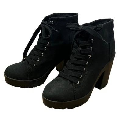 Divided H&M Botines Plataforma Lona Negro Cordones 9.5 Foto 1 de 4