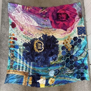 Handmade By Florence Silk Abstract Scarf Design Blue Turquoise - Picture 1 of 11