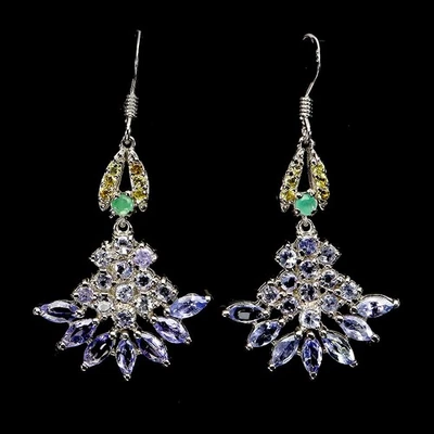 925 Orecchini Argento Sterling Taglio Marquise Tanzanite Zaffiro Gemma Gioielli - Immagine 1 di 4