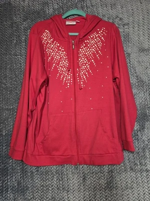 Women's Quacker Hoodie Factory Faux Pearl Full Zip Sweater Red Size XL Pockets - Image 1 of 4