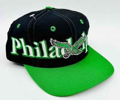 Vintage Philadelphia Eagles Logo 7 SnapBack Spell Out Hat Black & Green MINT 90s - Image 1 of 4