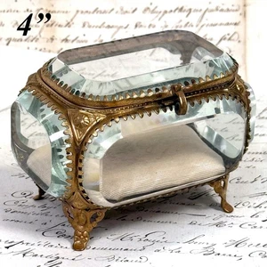 Antique French Napoleon III Jewelry Casket, Miniature Vitrine Box, Beveled Glass - Picture 1 of 13