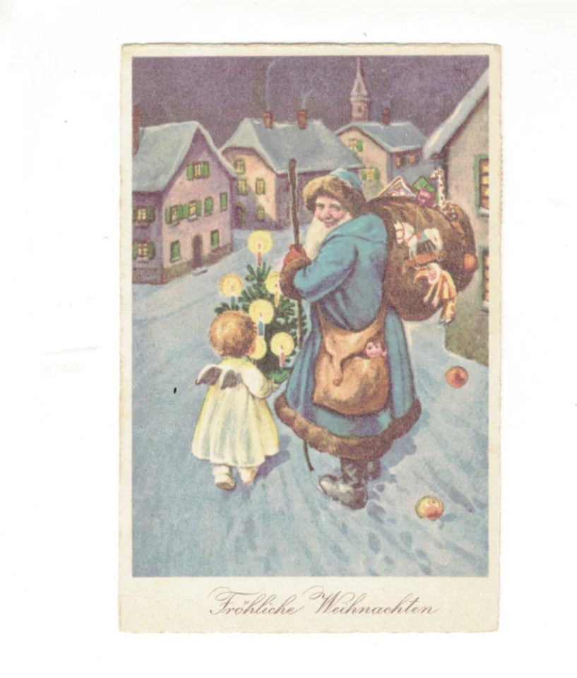 Postal Santa, padre Navidad en un vestido azul Greetz Col estampado TB 2578 Foto 1 de 1