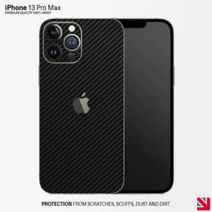 CARBON Fibre BLACK iPhone 13 Pro Max Skin Decal Vinyl Sticker Wrap - Picture 1 of 1