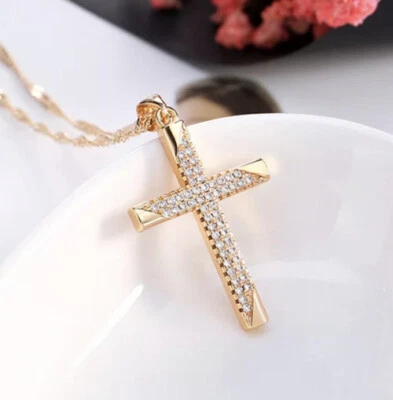 Womens  9ct Gold filled Crucifix Holy Cross Chain Necklace 20" Free Gift Box - Image 1 of 3