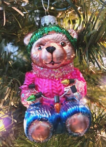 Macy's entzückender funkelnder glitzernder Glas Teddybär Weihnachtsschmuck Neu mit Etikett $16 - Bild 1 von 14