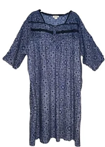 Expressions Soft Cotton Blue White Floral Maxi Duster Mumu Dress Women’s 3X - Picture 1 of 10