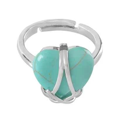 3 Piezas Anillos Abiertos Corazón Cristal Turquesa Estilo Unakita Accesorios Nuevas Joyería Foto 1 de 4