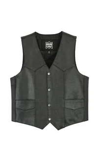 Boys Black Leather Motorcycle Vest - 16/18- Biker Kids - Childs - 4XL - Picture 1 of 3