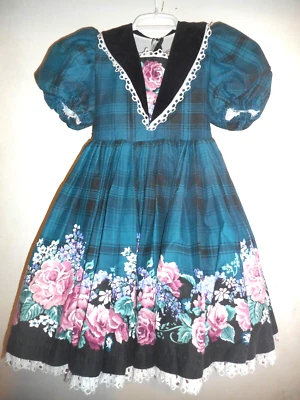 Daisy Kingdom 90s Factory Made Green Puffed Sleeve Dress Floral Lace Tulle Layer - Image 1 of 4