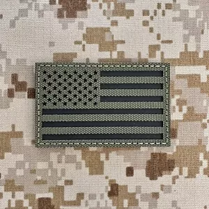 US American Flag Patch USA Ranger Green Olive Military Morale IR - Hook & Loop - Picture 1 of 2