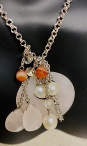 silver rose quartz carnelia necklace - Picture 1 of 12
