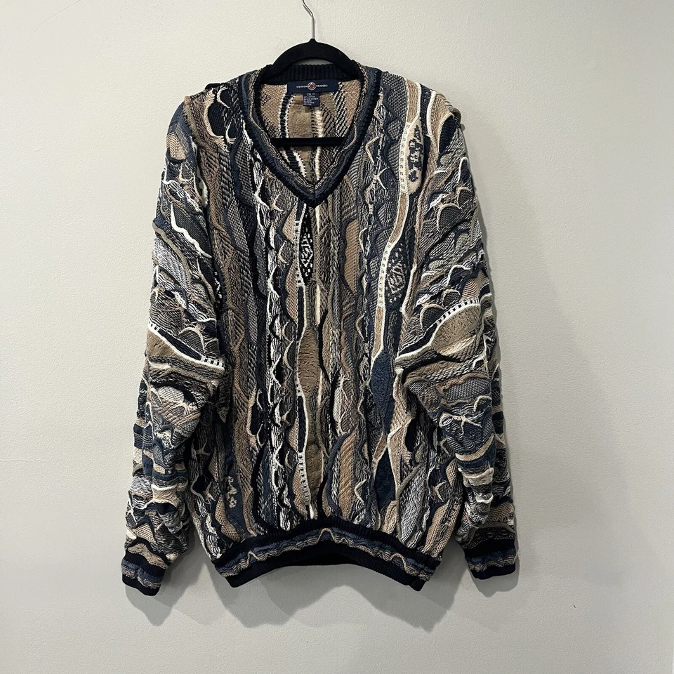 Suéter Cotton Traders Para Hombre 2XL Azul Beige Tejido 3D Texturizado Biggie Años 90 De Colección Foto 1 de 4