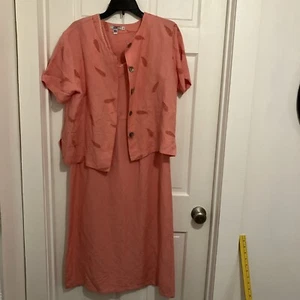 Vintage Excit USA Dress With Jacket Medium Peach Linen Blend Classic - Picture 1 of 8