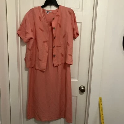 Vintage Excit USA Dress With Jacket Medium Peach Linen Blend Classic - Image 1 of 4