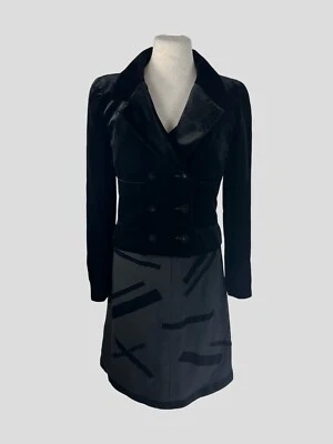 Chanel Vintage Negro 3 Piezas Terciopelo y Lana Falda Traje Talla UK10/US6 Foto 1 de 4