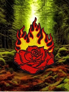 Rose of Fire Embroidered Iron On Patch 2.55" x 3.4" FREE SHIPPING - Picture 1 of 2