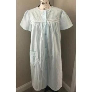 VINTAGE CAROLE BLAU BAUMWOLLMISCHUNG STAUBTUCH MORGENMANTEL NACHTHEMD - GRÖSSE M - Bild 1 von 5