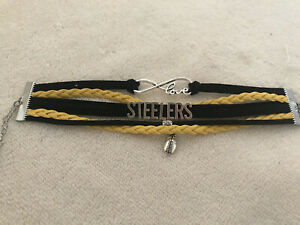 Pittsburgh Steeler Infinity Black and Yellow Bracelet with Football Charm 