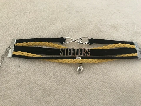 Pittsburgh Steeler Infinity Black and Yellow Bracelet with Football Charm Cover