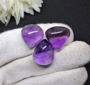 Natural Amethyst Gemstone, Cabochon For Jewelry Making, Loose Amethyst 3Pcs Lot. - Picture 1 of 13